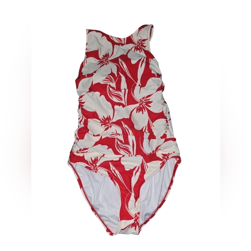 Womens Shade & Shore Floral Red and White Swimsuit, Size 16, NWT!!!